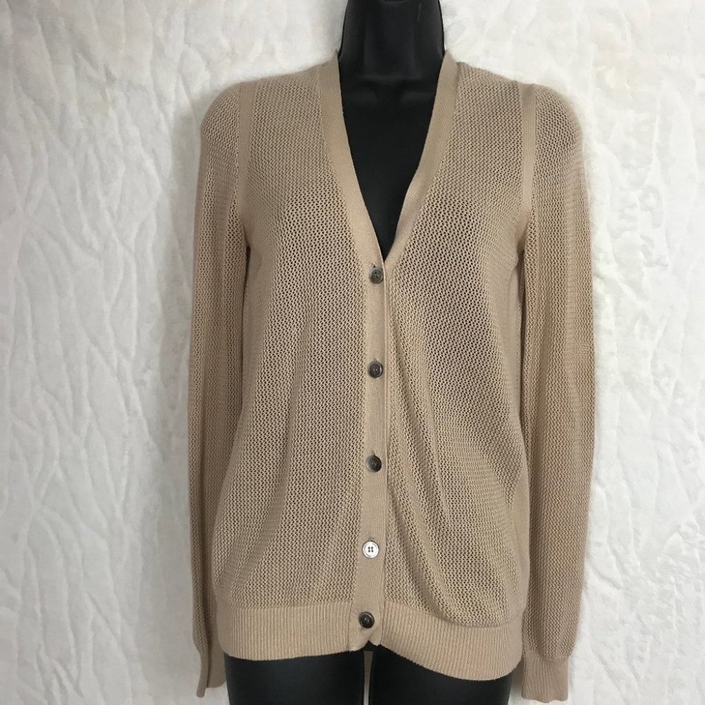 Beige Women's V-Neck Button Cardigan Sweater